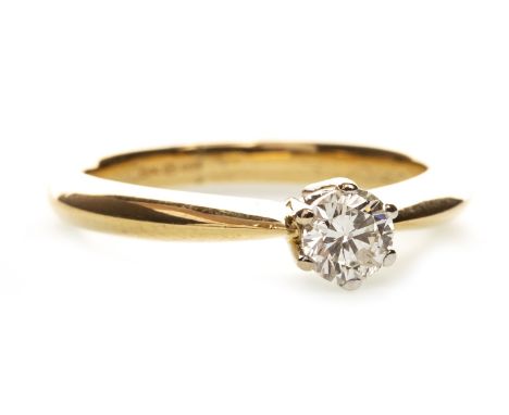 DIAMOND SOLITAIRE RING, the round brilliant cut diamond of approximately 0.33 carats, in eighteen carat gold, size K 1/2, 3.9