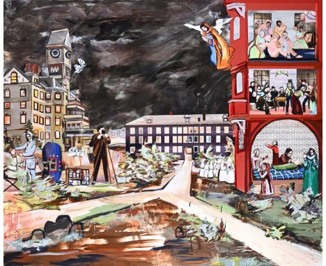 ELIZABETH HUEY (AMERICAN B. 1971)  THE BURNED OVER DISTRICT Acrylic and oil on panel Signed (to stretcher verso) 153 x 183cm 