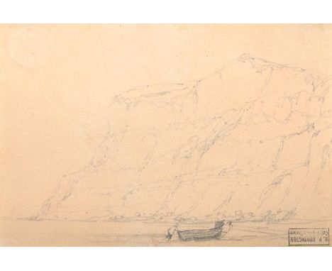 CIRCLE OF RICHARD PARKES BONINGTON (BRITISH 1802-1828) STUDY OF CLIFFS, NORMANDY Pencil With Col. J. Lewis Brown collector's 