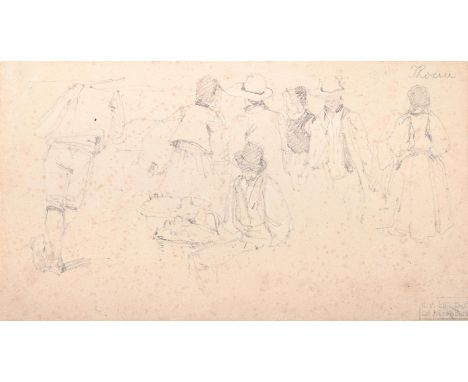 CIRCLE OF RICHARD PARKES BONINGTON (BRITISH 1802-1828) STUDY OF FIGURES AT MARKET AT THOUN, SWITZERLAND Pencil  Inscribed 'Th