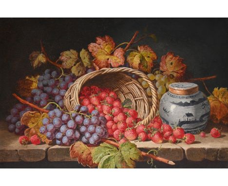 CHARLES THOMAS BALE (BRITISH 1849-1925)  STILL LIFE WITH A BASKET OF STRAWBERRIES Oil on canvas Signed (lower right) 51 x 76c