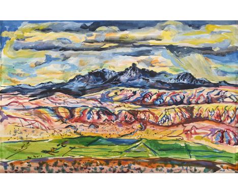 IVAN ALBRIGHT (AMERICAN 1897-1983)  LANDSCAPE WITH ROLLING HILLS Watercolour and gouache Signed (lower right) 30 x 45cm (11¾ 