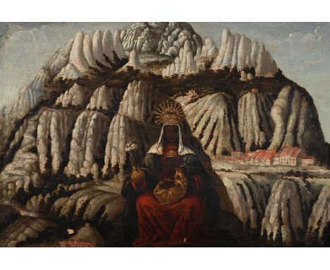 SOUTH AMERICAN SCHOOL (17TH/18TH CENTURY) THE BLACK VIRGIN WITH CHILD OF MONTSERRAT Oil on panel 26 x 39cm (10 x 15¼ in.)   C