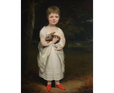CIRCLE OF SIR WILLIAM BEECHEY (BRITISH 1753-1839)  A PORTRAIT OF A YOUNG GIRL, SAID TO BE MISS ANNE CAMPEN OF BRISTOL HOLDING