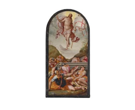 ‡ TOMMASO MANZUOLI, CALLED MASO DA SAN FRIANO (ITALIAN 1531-1571)  THE RESURRECTION OF CHRIST Tempera on panel, with an arche
