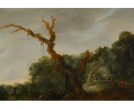 JACOB VAN GEEL (DUTCH CIRCA 1585 - CIRCA 1648)  A WOODED LANDSCAPE Oil on panel Signed (lower centre, below frame) 19.5 x 28.