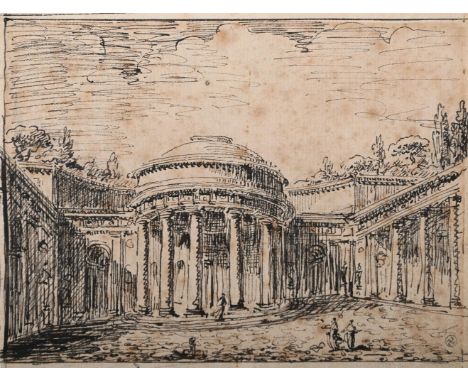 ITALIAN SCHOOL (18TH CENTURY) ARCHITECTURAL CAPRICCIO Pen and ink Inscribed with a device (lower right) 11.5 x 15cm (4½ x 5¾ 