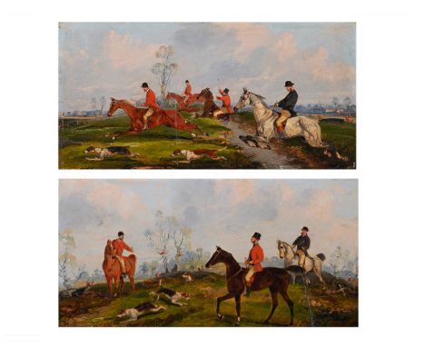 ATTRIBUTED TO HENRY ALKEN JUNIOR (BRITISH 1784-1851) ON THE SCENT; OVER THE BROOK Oil on panel, a pair 15.5 x 30cm (6 x 11¾ i