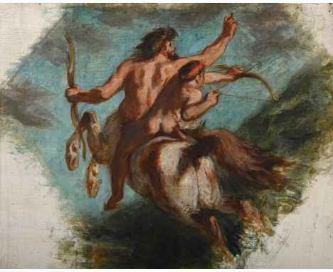 ‡ ATTRIBUTED TO PIERRE ANDRIEU (FRENCH 1821 - 1892), AFTER EUGÈNE DELACROIX L'EDUCATION D'ACHILLES Oil on canvas 35 x 44cm (1