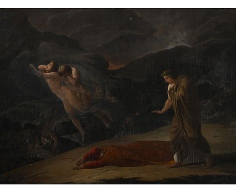 CIRCLE OF ALEXANDRE COLIN (FRENCH 1798-1875) THE SHADES OF FRANCESCA AND PAOLO APPEARING TO DANTE AND VIRGIL Oil on panel 32 