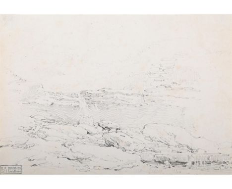 CIRCLE OF RICHARD PARKES BONINGTON (BRITISH 1802-1828)  STUDY OF ROCKS AND WATER Pencil With Col. J. Lewis Brown collector's 
