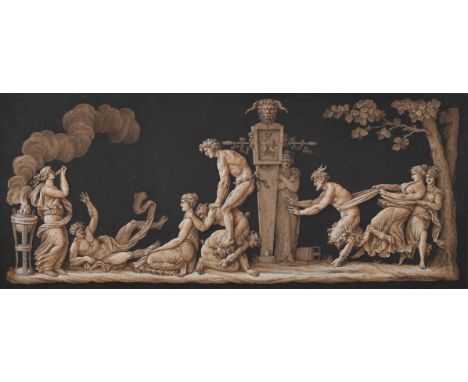 JEAN- JACQUES LEQUEU (FRENCH 1757-1826)  BACCHIC FRIEZE Pen and black ink, with brown wash and white highlighting Signed and 