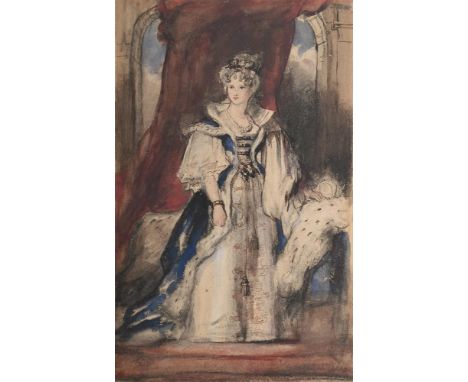 ‡ SIR DAVID WILKIE (SCOTTISH 1785-1841)  SKETCH FOR THE STATE PORTRAIT OF QUEEN ADELAIDE Pen and brown ink and watercolour ov