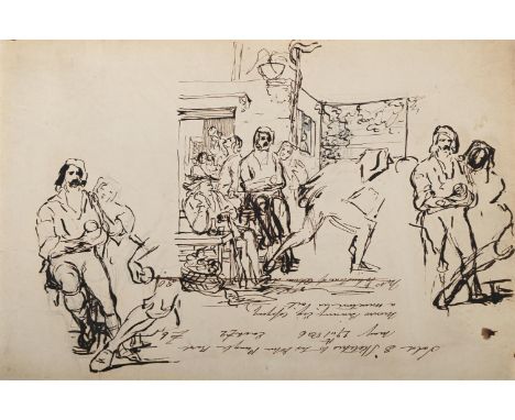 SIR DAVID WILKIE (SCOTTISH 1785-1841)  POSSIBLY A STUDY FOR THE BANQUET AT MILNWOOD Pen and brown ink and pencil  Variously i