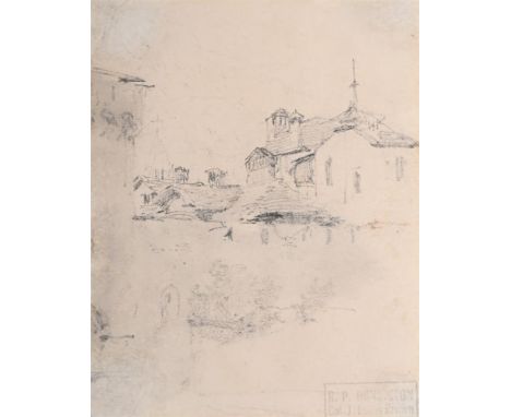 CIRCLE OF RICHARD PARKES BONINGTON (BRITISH 1802 - 1828) STUDY OF VILLAGE ROOFS Pencil with stumping With Col. J. Lewis Brown