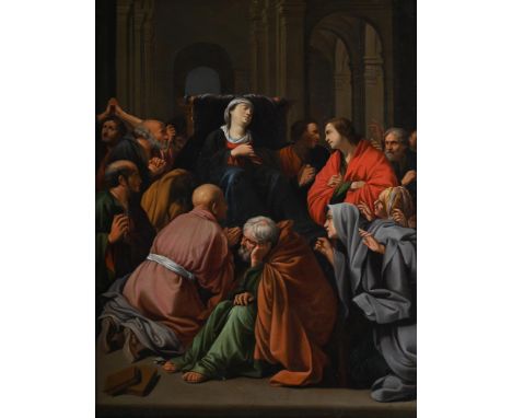 ‡ ATTRIBUTED TO CARLO SARACENI (ITALIAN 1579-1620)  DEATH OF THE VIRGIN Oil on copper Stencilled 'L.A.' (to frame's verso, po
