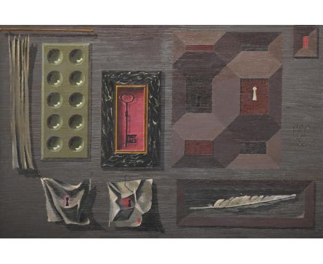 λ‡ PETER ROSE PULHAM (BRITISH 1910-1956) TROMPE L'OEIL À CLEF  Oil on panel  Signed with initials and dated 1939-1945 (to cen