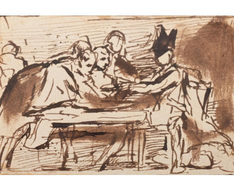 SIR DAVID WILKIE (SCOTTISH 1785-1841) STUDY FOR NELSON SEALING THE COPENHAGEN LETTER Pen and brown ink  5 x 6.5cm (1¾ x 2½ in