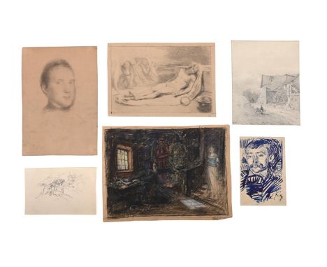 FOLLOWER OF EUGENE CARRIER  THE HEAD OF A MAN  Pencil 24 x 16cm (9¼ x 6¼ in.)  UnframedTogether with: A study of figures befo