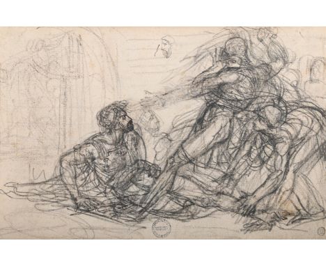 ‡ ANNE-LOUIS GIRODET-TRIOSON (FRENCH 1767-1824)  STUDY FOR THE DEATH OF PYRRHUS Pencil, black crayon and ink 18 x 26.5cm (7 x
