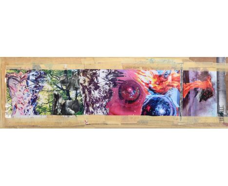 JAMES ROSENQUIST (AMERICAN 1933-2017) HOLY ROMAN EMPIRE THROUGH CHECKPOINT CHARLIE   Mixed media with collage and masking tap