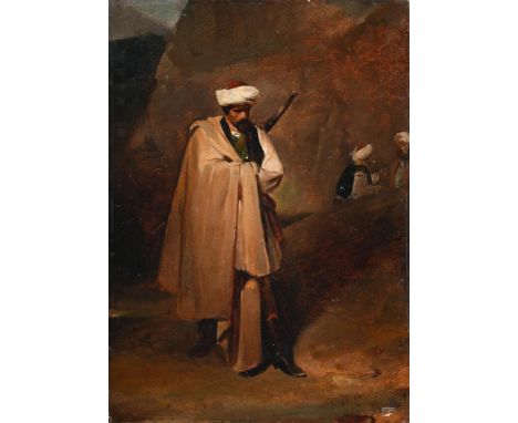 ALEXANDRE- GABRIEL DECAMPS (FRENCH 1803-1860)  PORTRAIT OF A GUERRIER TURC Oil on paper laid down on paper, laid to canvas Si