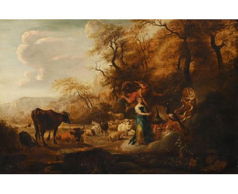 ‡ NICOLAES BERCHEM (DUTCH 1620-1683)  MERCURY BRINGING ARGUS' EYES TO JUNO Oil on panel 48 x 71cm (18¾ x 27¾ in.)  Provenance