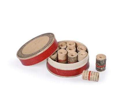 ‡ JOSEPH CORNELL (AMERICAN 1903-1972)  UNTITLED (LE CAIRE) Printed paper on cardboard box with printed paper reels and red th