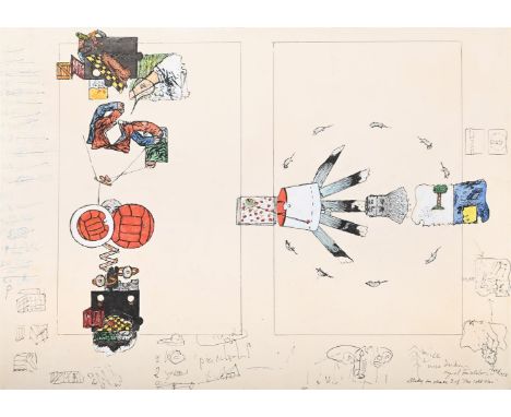 λ ÖYVIND FAHLSTRÖM (SWEDISH 1928-1976) STUDY FOR PHASE 3 OF THE COLD WAR Tempera, ink, and pencil on paper Signed, titled and