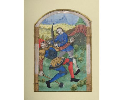 ANONYMOUS SOUTHERN NETHERLANDISH OR FRENCH ILLUMINATOR (CIRCA 1500) DAVID IN THE ACT OF SLAYING GOLIATH (FRAGMENT FROM PRAYER