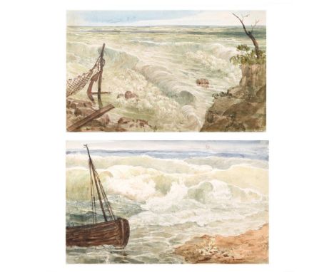 ‡ JOSEPH MICHAEL GANDY (BRITISH 1771-1843) STORMY LANDSCAPE; COASTAL VIEW NEAR RAMSGATE Pencil and watercolour The first insc