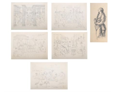 JOHN WHITE ABBOTT (ENGLISH 1763-1851)  FIVE SKETCHES AFTER RAPHAEL'S TAPESTRY CARTOONS, COMPRISING: THE MIRACULOUS DRAUGHT OF