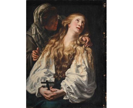 NORTHERN FOLLOWER OF MICHELANGELO MERISI, CALLED CARAVAGGIO MARY MAGDALENE Oil on canvas 112 x 82.5cm (44 x 32¼ in.) Unframed