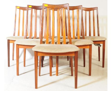 G Plan Furniture - British Modern Design - Set of six vintage 20th century teak dining chairs. With vertical slat back rest, 