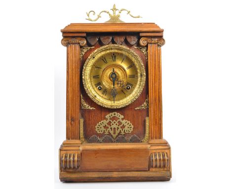 Ansonia Clock Co - A late 19th century American Ansonia bracket mantel clock. The clock face having black roman numeral to ch