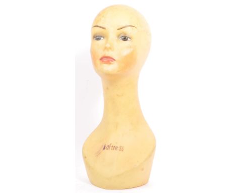 A retro 20th century mannequin wigmaker&nbsp;perruquier plastic bust having applied details to face and name to d&eacute;coll