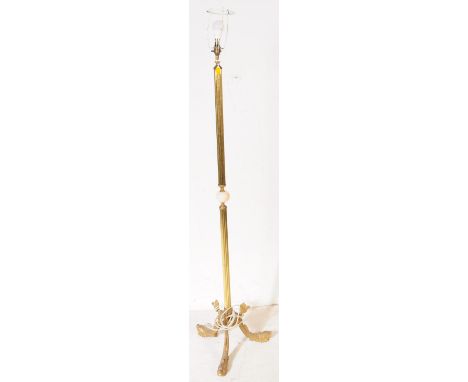 An early 20th century circa 1920's mahogany floor standing standard lamp / light. The lamp having gilt metal shaft with marbl