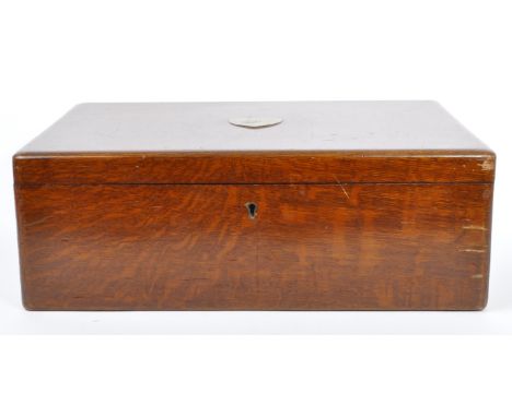 A Walker &amp; Hall of Sheffield fitted oak wooden cutlery box of large proportions.&nbsp; Adorned with inset brass handles t
