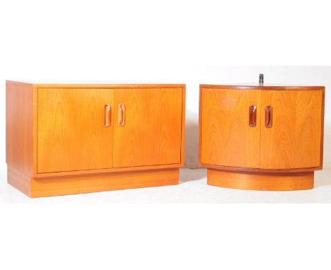 G-Plan Furniture - A retro mid 20th century teak wood sideboard credenza with corner cabinet base. Raised on plinth base with