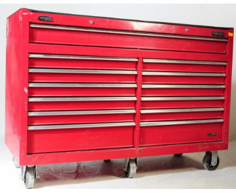 A contemporary late 20th century mobile&nbsp;steel construction&nbsp;workshop tool chest trolley by 'Toolex'. The trolley hav