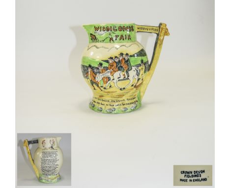 Crown Devon - Fieldings 1930's Hand Painted Jug ' Widdicombe Fair ) The Handle In The Form of a Sign Post. Height 7.5 Inches.