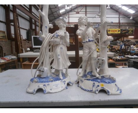 pair of blue & white capodimonte lamp bases a/f