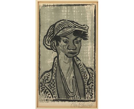 Pankok, Otto, "Papelon mit Mütze", Original-Farbholzschnitt, 24,5 x 14,5, handsigniert, besch., 1943, WV Zimmermann Nr. WH 16