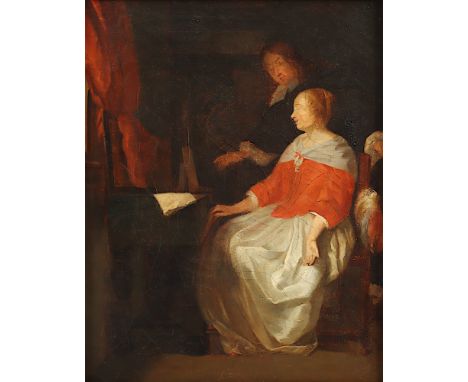 Metsu, Gabriel (1629-1667), Kopie wohl 19.Jh. nach, "Die Musikstunde", Öl/Lwd., 31 x 24,5, R. 