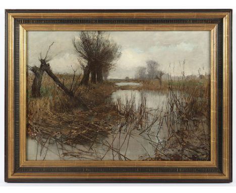 Hünten, Max (1869-1936), "Altwasser bei Niederkassel", Öl/Lwd., 39 x 55, unten rechts monogrammiert, R. 