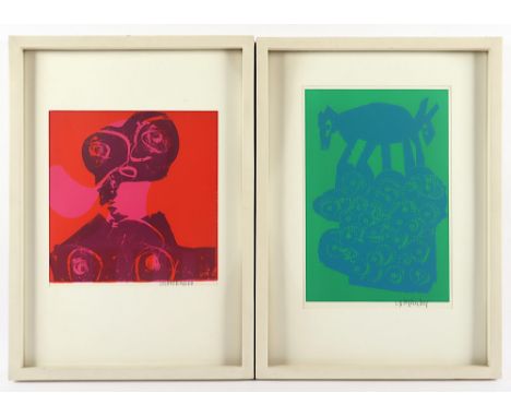 Grieshaber, HAP, zwei Arbeiten, "Doppelesel", (1969) "Myom" (1969), Original-Farbholzschnitte, bis 32 x 22, jeweils handsigni