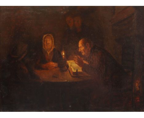 Maler des 19.Jh., "Abendliche Bibellesung", Öl/Holz, 25,5 x 35, R. 