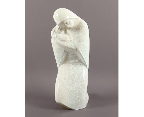 Simon, Paul Hermann (1892-1972), "Mutter mit Kind", Fayence, Craquelée-Glasur, H 44, min.rest., an Unterseite signiert und da