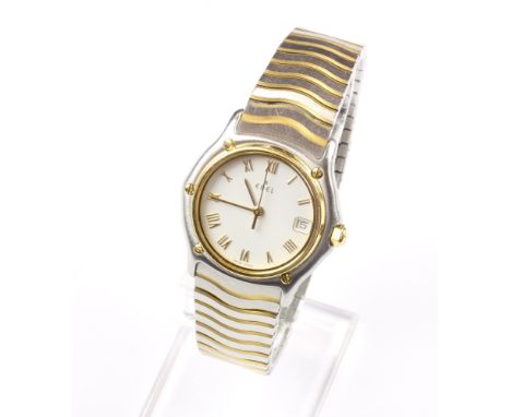 Armbanduhr, Stahl/18 Karat Gold, Ebel, Sport Classic, Wave, Dm 2,6 ohne Krone, weißes Ziffernblatt mit römischen Ziffern, Qua