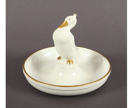Schale mit Vogel, Marabu farbig Goldstaffage und -rand, Dm 13,5, Rosenthal, um 1920 